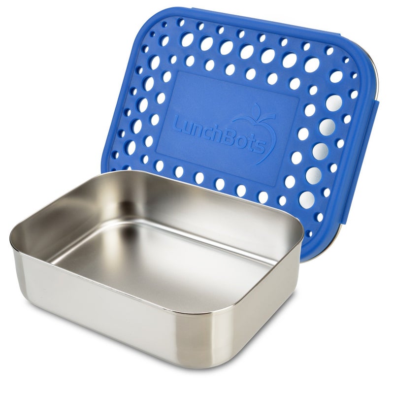 LunchBots Medium Uno Stainless Steel Sandwich Container - Open Design for Wraps - Salads or a Small Meal - Eco-Friendly - Dishwasher Safe and BPA-Free - Blue Dots - Image 1