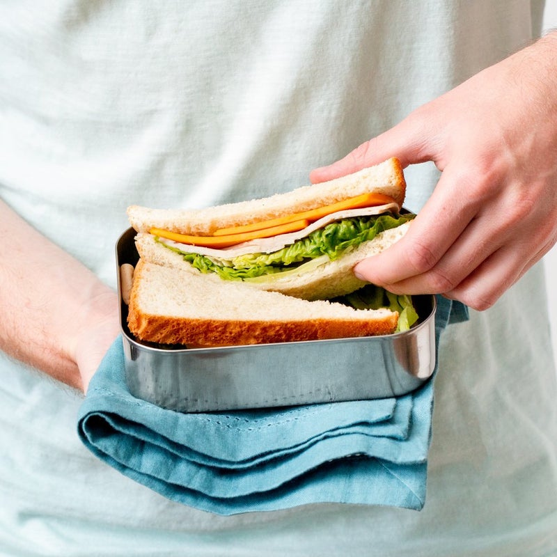 LunchBots Medium Uno Stainless Steel Sandwich Container - Open Design for Wraps - Salads or a Small Meal - Eco-Friendly - Dishwasher Safe and BPA-Free - Blue Dots - Image 4