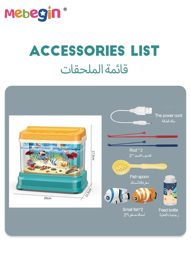 MEBEGIN - Aquarium Fishing Toy with Water Circulation System, Light and Music, Fish Tank Building Set with 1 Bottle of Fish Feed, 2 Two Moving Fish, 2 Fishing Poles and Other Accessaries, Fun to Play with Friends and Family - Image 1