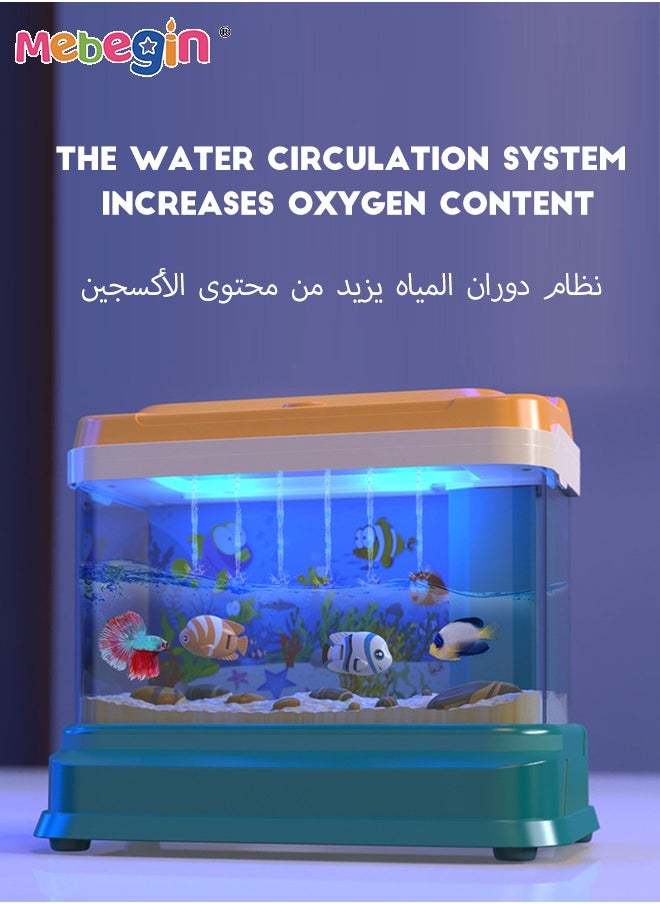 MEBEGIN - Aquarium Fishing Toy with Water Circulation System, Light and Music, Fish Tank Building Set with 1 Bottle of Fish Feed, 2 Two Moving Fish, 2 Fishing Poles and Other Accessaries, Fun to Play with Friends and Family - Image 1