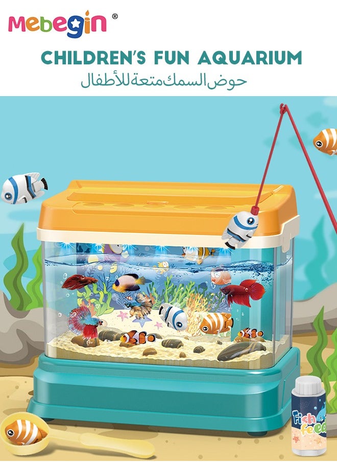 MEBEGIN - Aquarium Fishing Toy with Water Circulation System, Light and Music, Fish Tank Building Set with 1 Bottle of Fish Feed, 2 Two Moving Fish, 2 Fishing Poles and Other Accessaries, Fun to Play with Friends and Family - Image 1