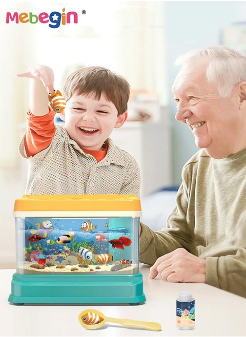 Aquarium Fishing Toy with Water Circulation System, Light and Music, Fish Tank Building Set with 1 Bottle of Fish Feed, 2 Two Moving Fish, 2 Fishing Poles and Other Accessaries, Fun to Play with Friends and Family