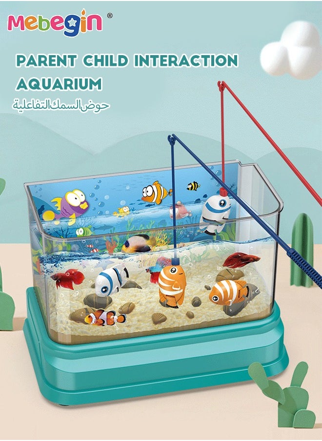 MEBEGIN - Aquarium Fishing Toy with Water Circulation System, Light and Music, Fish Tank Building Set with 1 Bottle of Fish Feed, 2 Two Moving Fish, 2 Fishing Poles and Other Accessaries, Fun to Play with Friends and Family - Image 1