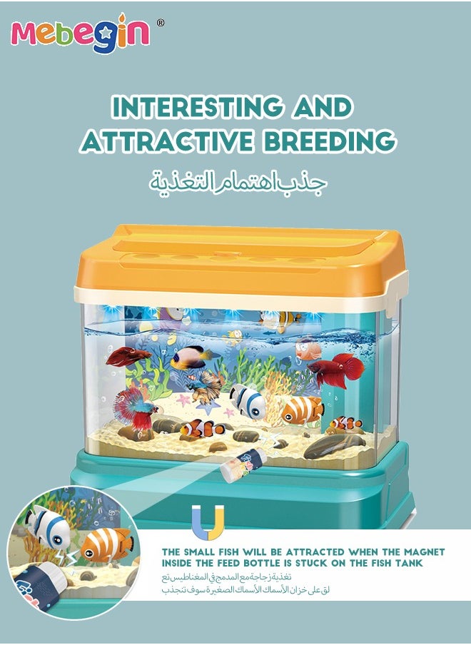 MEBEGIN - Aquarium Fishing Toy with Water Circulation System, Light and Music, Fish Tank Building Set with 1 Bottle of Fish Feed, 2 Two Moving Fish, 2 Fishing Poles and Other Accessaries, Fun to Play with Friends and Family - Image 1