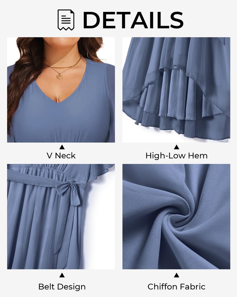 Talisea Dusty Blue Dress Wedding Guest Dresses Plus Size Formal Mother of The Bride Chiffon Short Sleeve High Low Curvy Women - Image 5