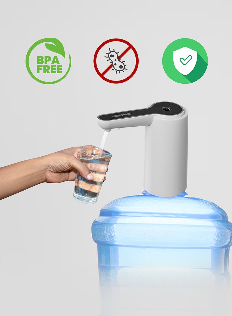 GEEPAS Rechargeable Mini Water Dispenser Portable and Light-Weight Pump with Easy Press Mechanism and USB Charge Plug and Play White and Black - Image 5