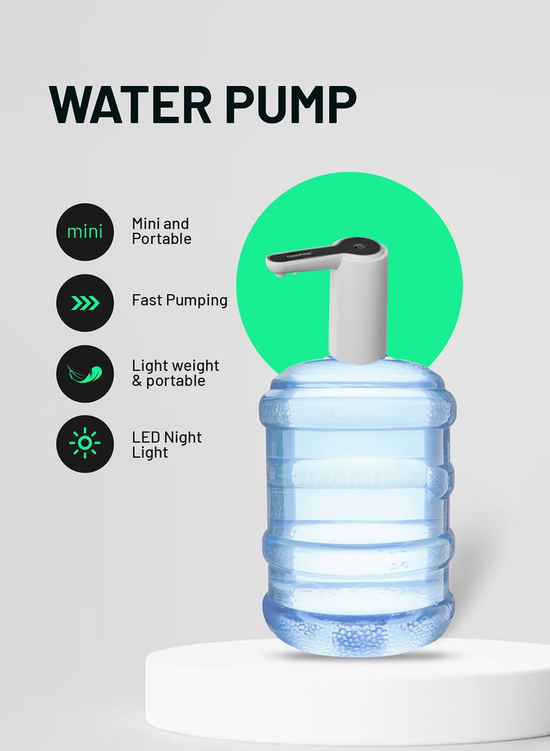 GEEPAS Rechargeable Mini Water Dispenser Portable and Light-Weight Pump with Easy Press Mechanism and USB Charge Plug and Play White and Black - Image 2