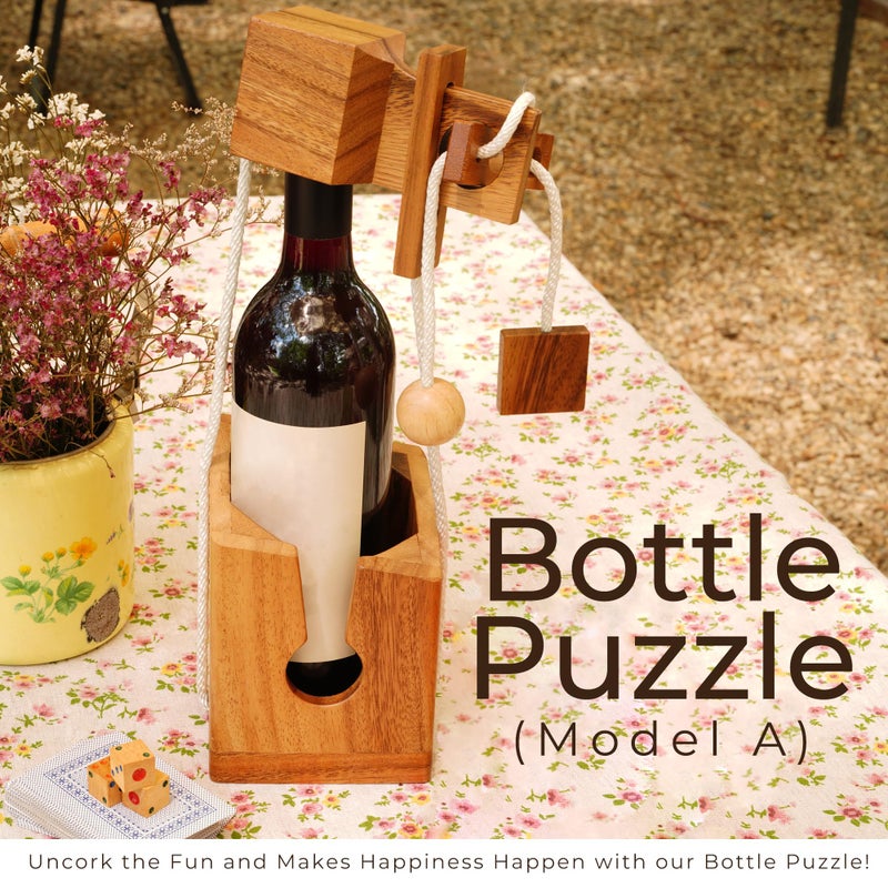 BSIRI Bottle Puzzle - Challenging 3D Wooden Bottle Holder and Bottle Lock Puzzle Games for Adults. Functional Bottle Storage, Ideal Bottle Lover Gifts, Fun Gifts, Game Night and Rustic Room Decor - Image 3