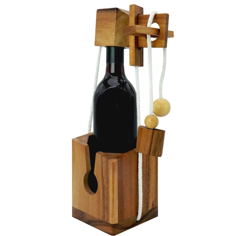 BSIRI Bottle Puzzle - Challenging 3D Wooden Bottle Holder and Bottle Lock Puzzle Games for Adults. Functional Bottle Storage, Ideal Bottle Lover Gifts, Fun Gifts, Game Night and Rustic Room Decor - Image 1