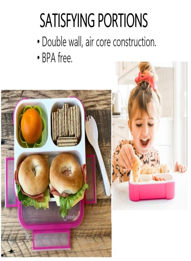 Kinsho Bento Box for Kids, Toddler Lunch-Box for Small Boys Girls in School, Pre-School or Daycare, Leakproof 3 Compartment Containers for Portion Control Snacks for Adults, BPA Free. Medium Blue Pink 2 pack - Image 3