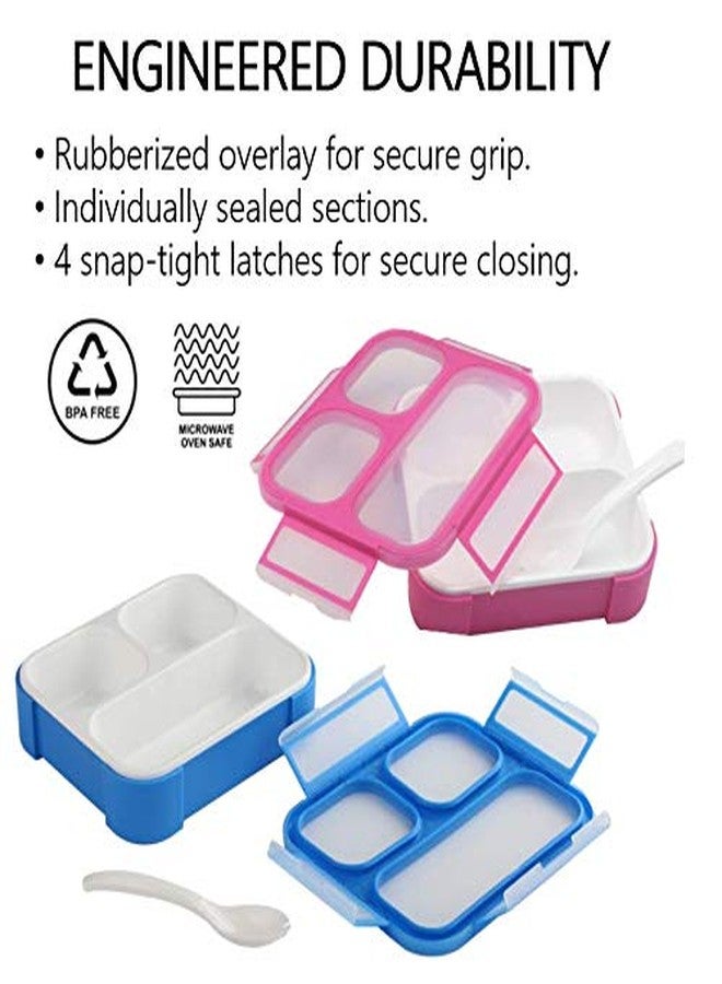 Kinsho Bento Box for Kids, Toddler Lunch-Box for Small Boys Girls in School, Pre-School or Daycare, Leakproof 3 Compartment Containers for Portion Control Snacks for Adults, BPA Free. Medium Blue Pink 2 pack - Image 4