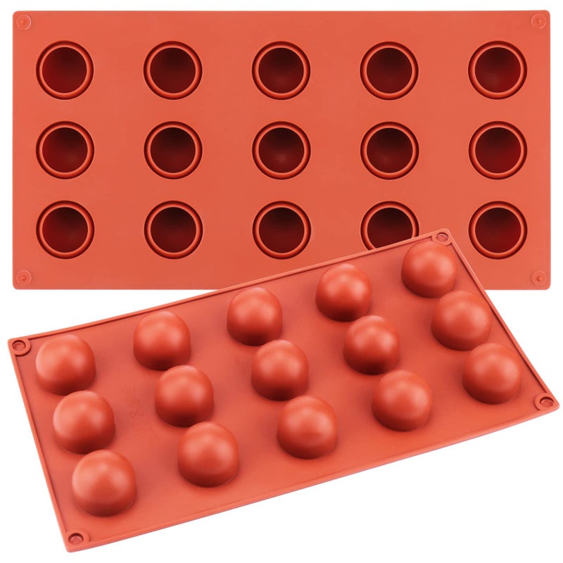Palksky 2 Pcs Silicone Molds for Chocolate Covered Cherries Making 15Cavity Candy Baking Molds for Chocolate Truffles Fat Bombs Bite Size Snack Pudding Mini Sphere Cookies Jello Butter Ball