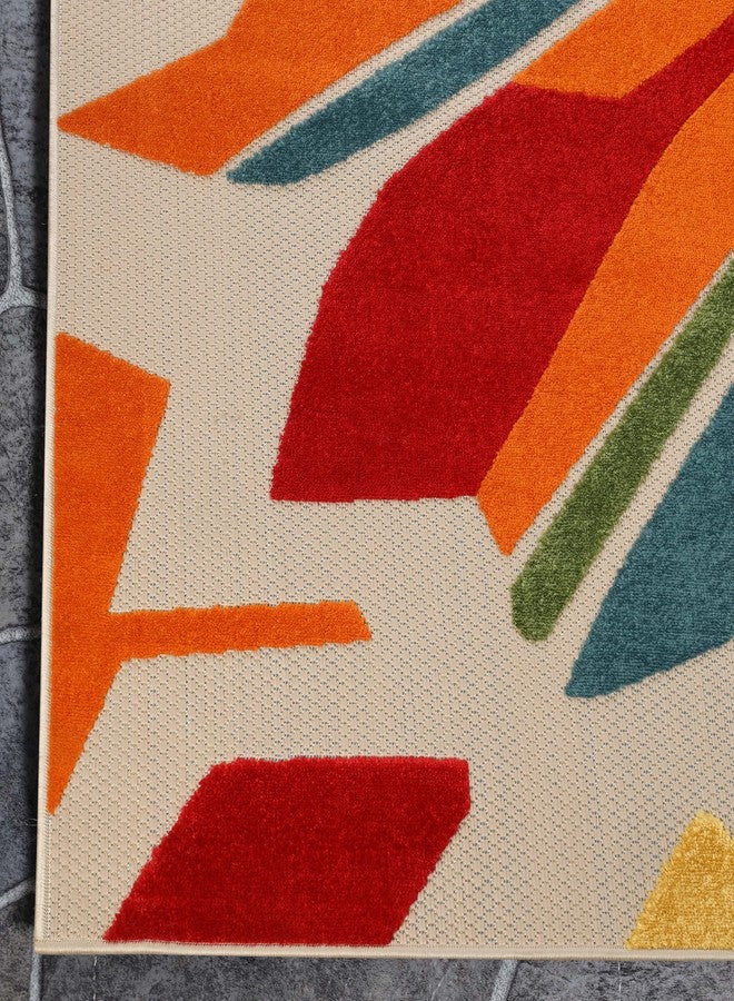 سوبيريور سجادة فاخرة للاستخدام الداخلي والخارجي، مثالية للفناء، غرفة النوم، المطبخ، غرفة المعيشة، المدخل، غرفة اللعب، غرفة الأطفال، غطاء للسجاد، تصميم هندسي عصري مجرد، من مجموعة لياندر، 4 × 6 قدم، لون كريمي - Image 3