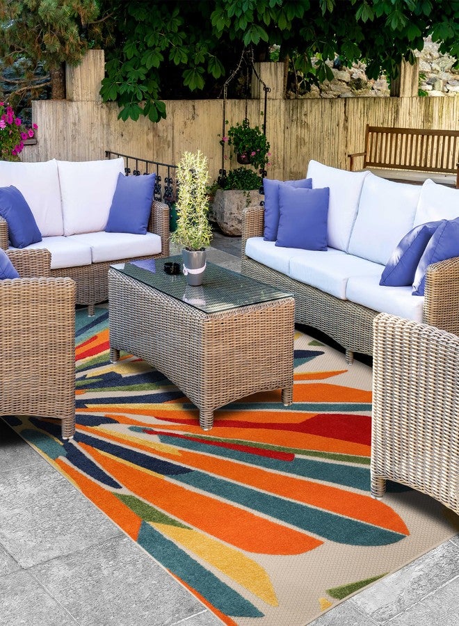 سوبيريور سجادة فاخرة للاستخدام الداخلي والخارجي، مثالية للفناء، غرفة النوم، المطبخ، غرفة المعيشة، المدخل، غرفة اللعب، غرفة الأطفال، غطاء للسجاد، تصميم هندسي عصري مجرد، من مجموعة لياندر، 4 × 6 قدم، لون كريمي - Image 1