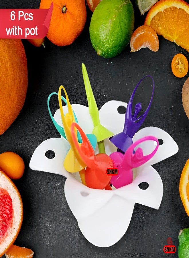 SNKM - Dancing Doll Fruit Fork Cutlery Set with Stand BPA Free | Food Safe | Easy to Use | Reusable | (Set of 6, Multicolour, Pack of 1) - Image 3