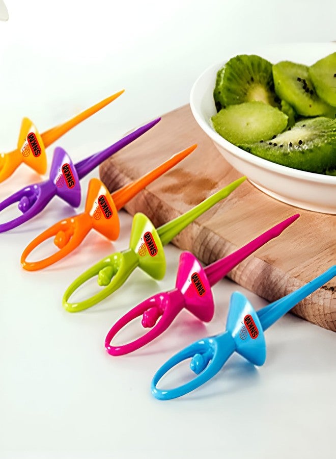 SNKM - Dancing Doll Fruit Fork Cutlery Set with Stand BPA Free | Food Safe | Easy to Use | Reusable | (Set of 6, Multicolour, Pack of 1) - Image 1