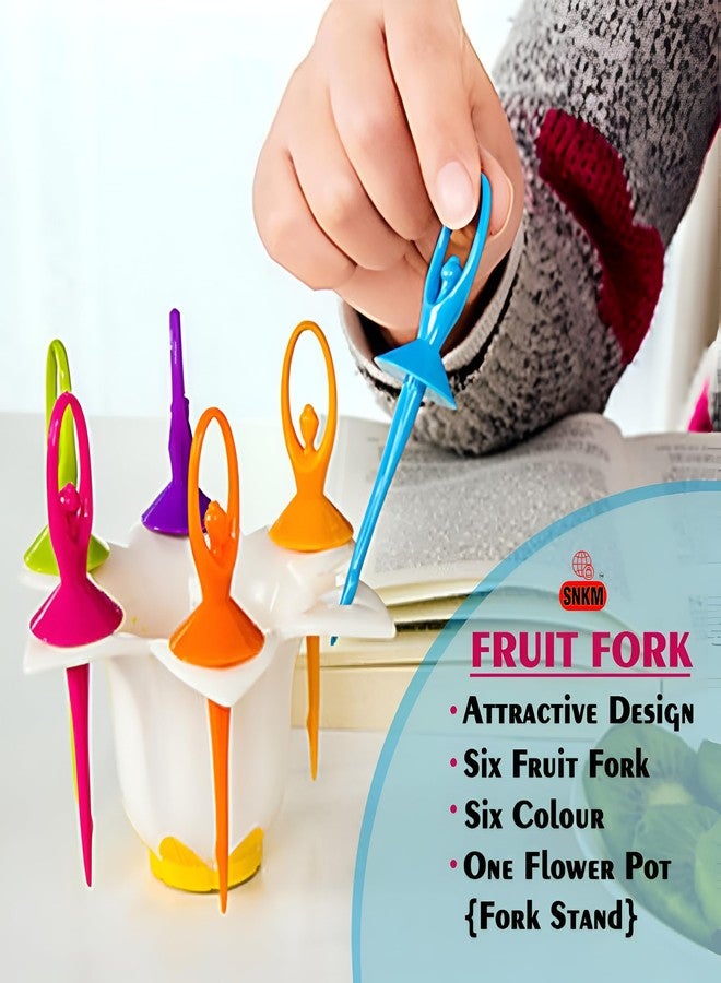 SNKM - Dancing Doll Fruit Fork Cutlery Set with Stand BPA Free | Food Safe | Easy to Use | Reusable | (Set of 6, Multicolour, Pack of 1) - Image 4