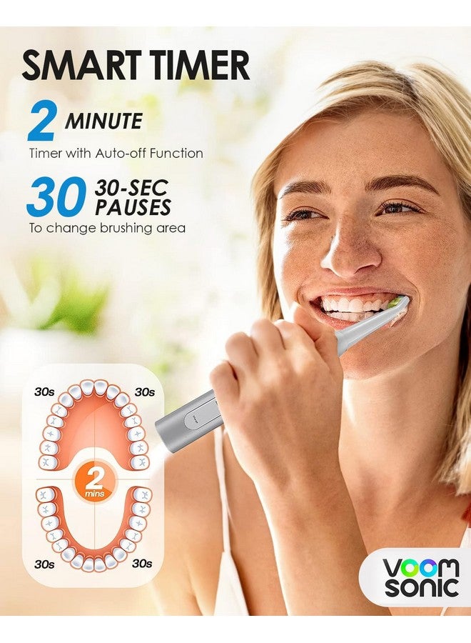 Voom Sonic Pro 5 Series Rechargeable Electronic Toothbrush, Dentist Recommended, Advanced Oral Care, 2 Minute Timer with Quadrant Pacing, 5 Adjustable Speeds, Soft Dupont Nylon Bristles, Silver - Image 3
