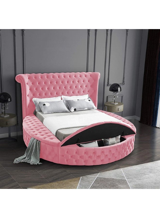 In-House Lotus | Wooden Bed Frame Upholstered in Velvet - Light Pink - Image 2