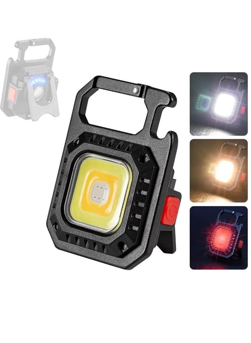 Mini COB Flashlight Portable Camping Light Rechargeable Keychain Light Emergency Light with 7 Light Modes Folding Bracket Bottle Opener Magnet Base - Image 1