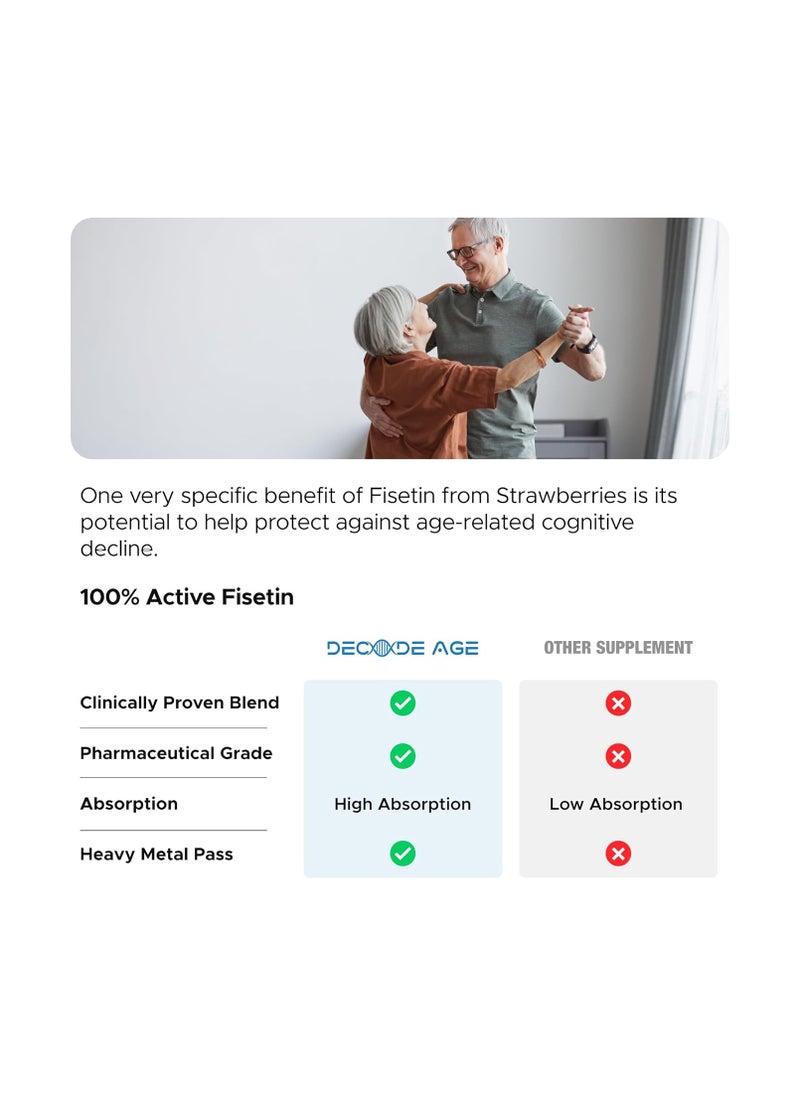 Decode Age Decode Age  Fisetin Supplement Strawberry extract Eliminates damaged cells , Boost cellular health, Enhances cardiovascular health, Nurtures skin 30 vegan capsules.  - Image 4