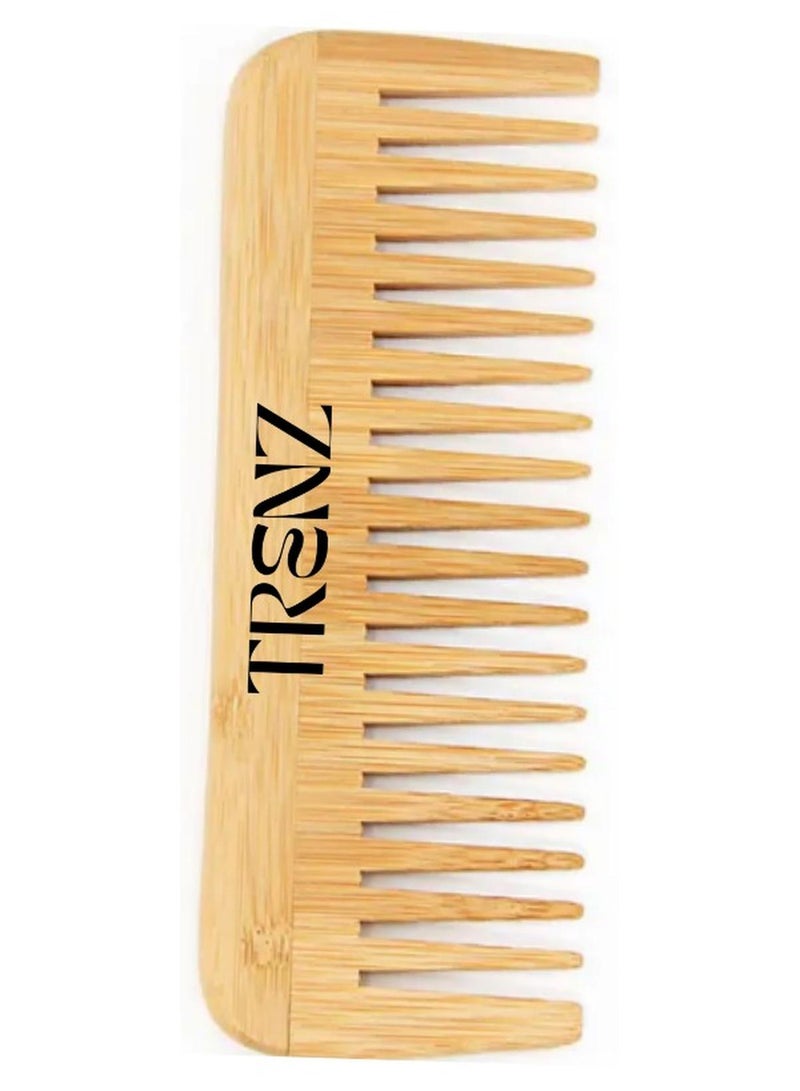 ترنز مشط شعر من الخيزران بأسنان واسعة لفك التشابك، لفك تشابك الشعر الرطب والجاف - Image 1