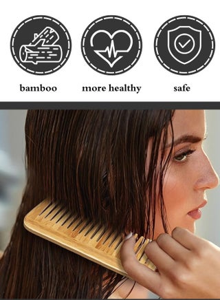 Wide-tooth wooden comb made of natural bamboo - R51 - view 2