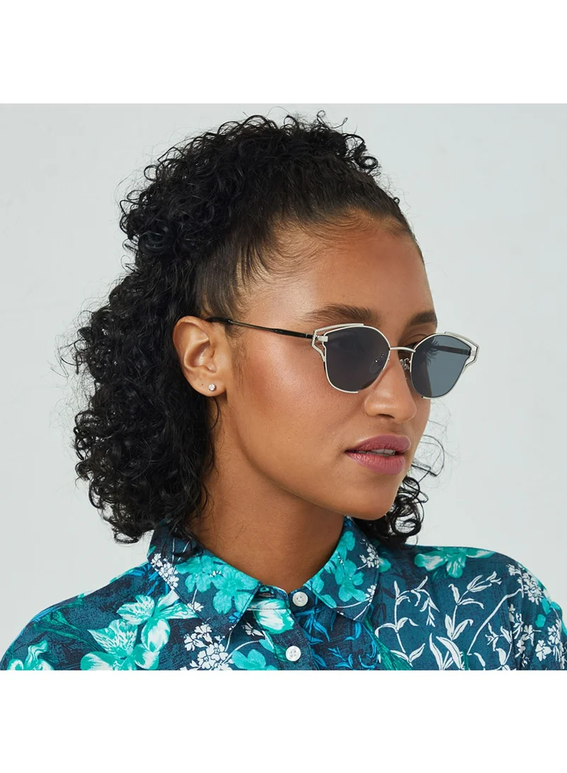 Blackout HYPATIA Women Silver Sunglasses - Frame Material: Metal- Frame Color: Silver-Lens Color: Black  - Full Rim