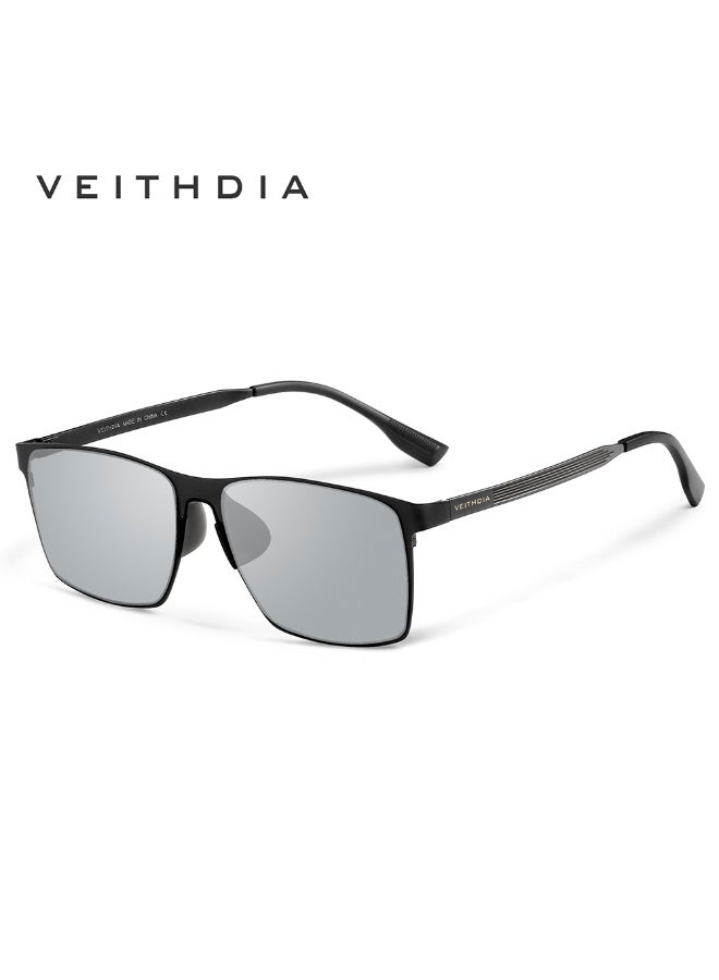 Veithdia Original VEITHDIA Polarized Rectangle Sunglasses for Men, UV400 Protection, Black Frame, Silver Lens, Lightweight Driving Sunglasses - Image 1