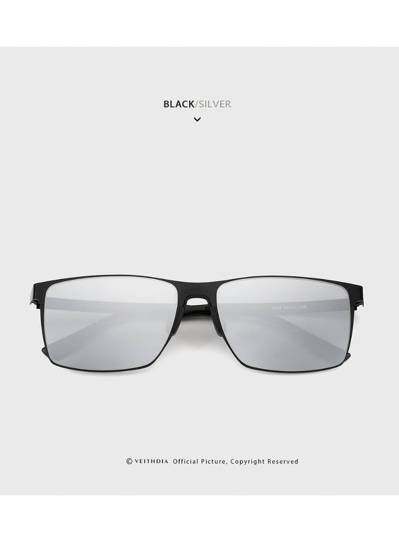 Veithdia Original VEITHDIA Polarized Rectangle Sunglasses for Men, UV400 Protection, Black Frame, Silver Lens, Lightweight Driving Sunglasses - Image 2