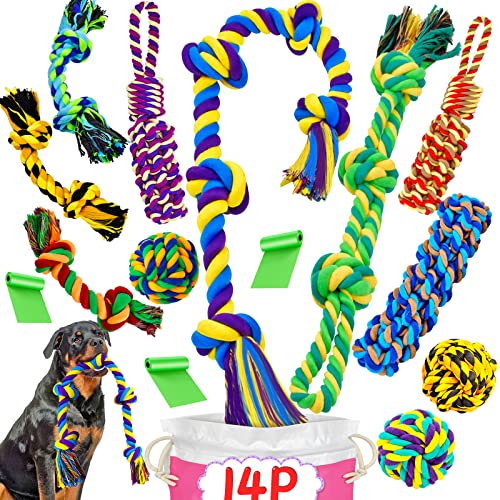 SHARLOVY XL Dog Chew Toys for Aggressive Chewers Large Breed 14 Pack Tough Indestructible Dog Toys for Aggressive Chewers Durable Puppy Chew Toys for Teething Heavy Duty Cotton Rope Toys - Image 1