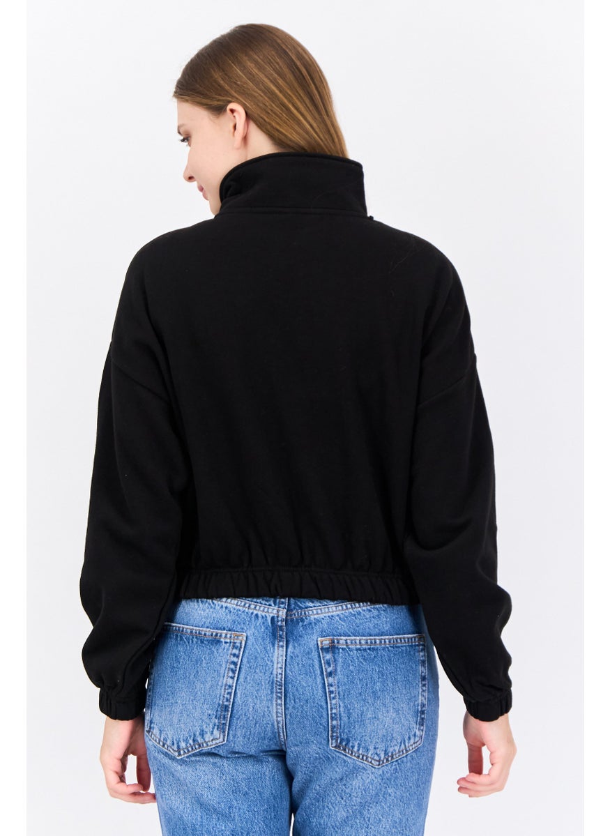 X-Girl Women High Neck Embroidered Logo Half Zip Sweatshirt, Black  - Image 3