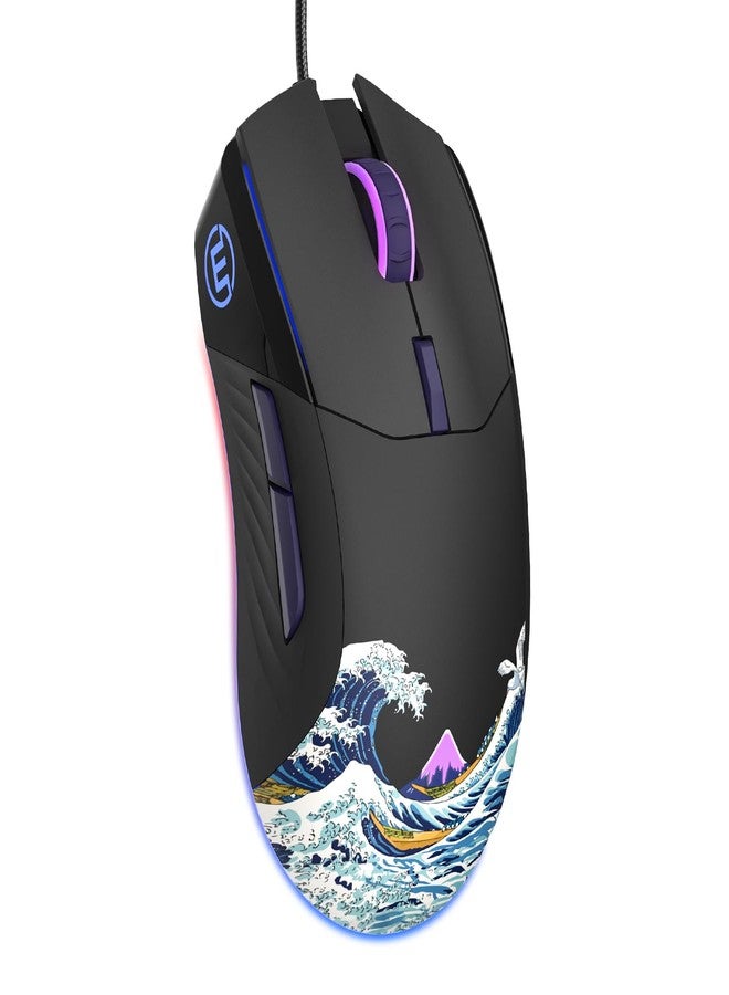 COSTOM Womier G705 USB Wired Gaming Mouse for PC Computer Windows Mac Laptop, Lightweight Silent RGB Backlit Mouse with Adjustable 12000DPI/7 Programmable Side Buttons,Black Kanagawa Theme - Image 1