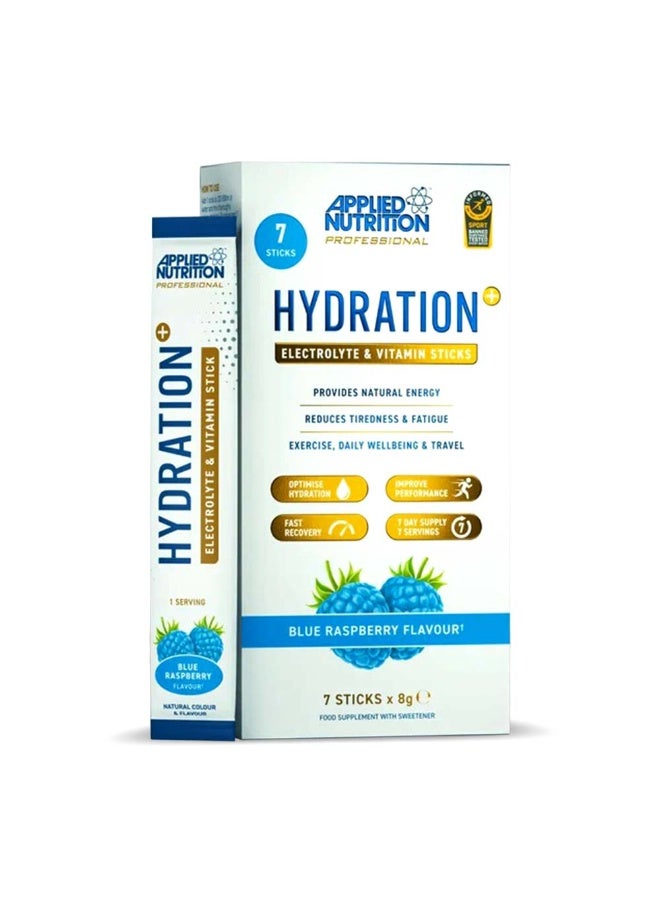 Applied Nutrition Hydration+ Electrolyte & Vitamin Sticks, Blue Raspberry, 7 Single-Serve Sticks – Sugar-Free, Energy & Recovery Support - Image 1