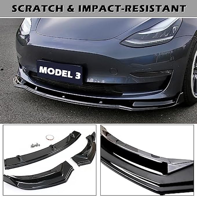 FLAMPETUS Fit Tesla Model 3 Front Bumper Lip Kit Front Spoiler Wing Glossy Black Splitter Trim Model 3 Accessories 2017-2023 - Image 3
