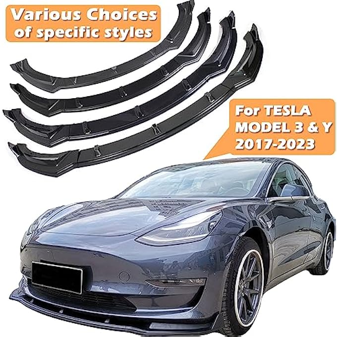 FLAMPETUS Fit Tesla Model 3 Front Bumper Lip Kit Front Spoiler Wing Glossy Black Splitter Trim Model 3 Accessories 2017-2023 - Image 2