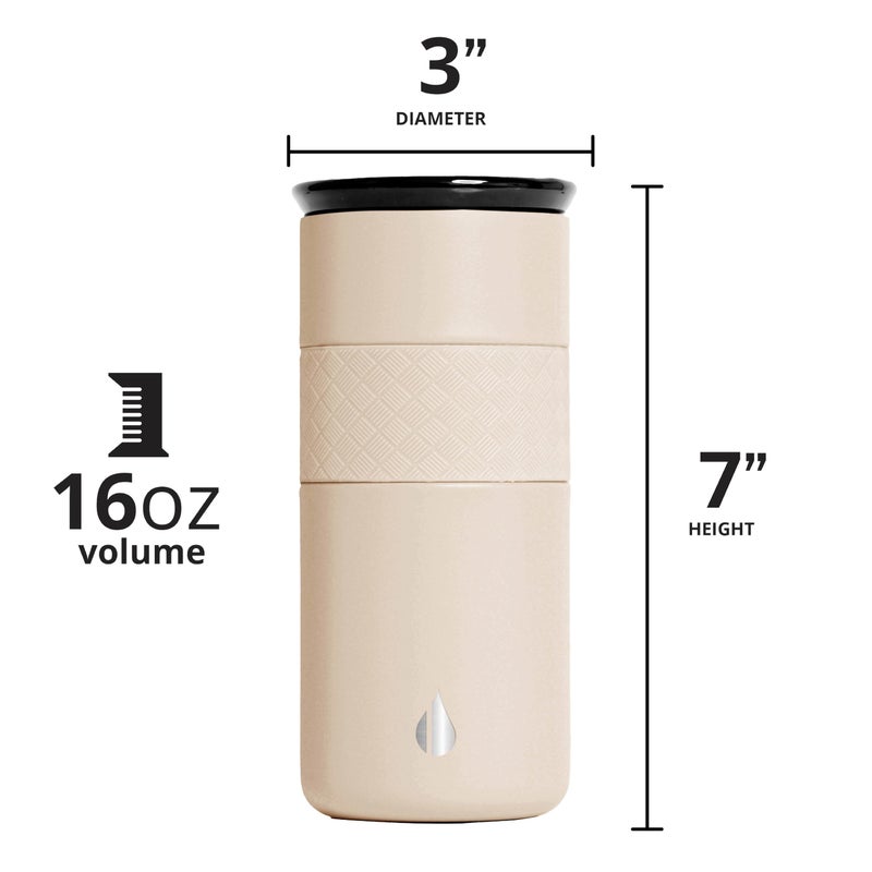 Elemental Artisan Insulated Tumbler  Triple Wall Coffee Travel Tumbler  Reusable Stainless Steel Coffee Tumbler with Ceramic Lid  Thermal Coffee Cup for Hot (6 Hrs) & Cold (18 Hrs)  16oz - Beige - Image 2
