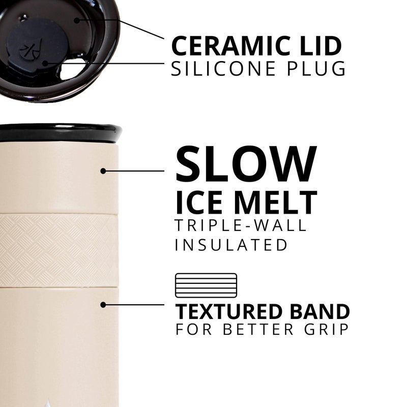 Elemental Artisan Insulated Tumbler  Triple Wall Coffee Travel Tumbler  Reusable Stainless Steel Coffee Tumbler with Ceramic Lid  Thermal Coffee Cup for Hot (6 Hrs) & Cold (18 Hrs)  16oz - Beige - Image 5