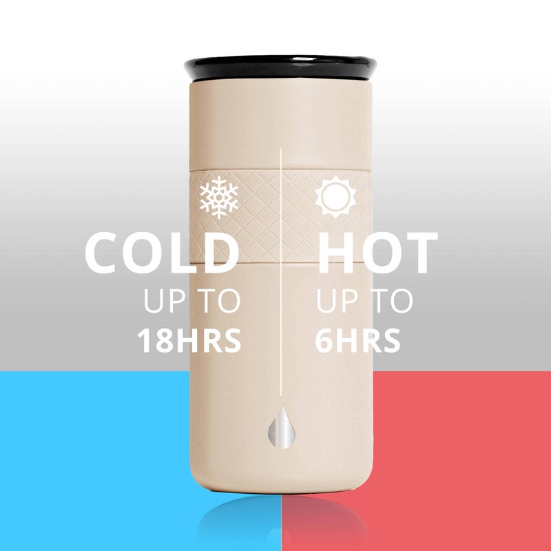 Elemental Artisan Insulated Tumbler  Triple Wall Coffee Travel Tumbler  Reusable Stainless Steel Coffee Tumbler with Ceramic Lid  Thermal Coffee Cup for Hot (6 Hrs) & Cold (18 Hrs)  16oz - Beige - Image 4
