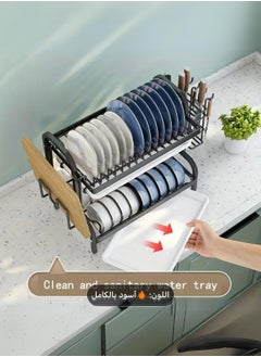 ماركة غير محددة رف اطباق مزدوج الطبقات مع أرفف متعددة وأدراج لتصريف المياه – تصميم أنيق وعصري لتنظيم أدوات المطبخ  - Image 2