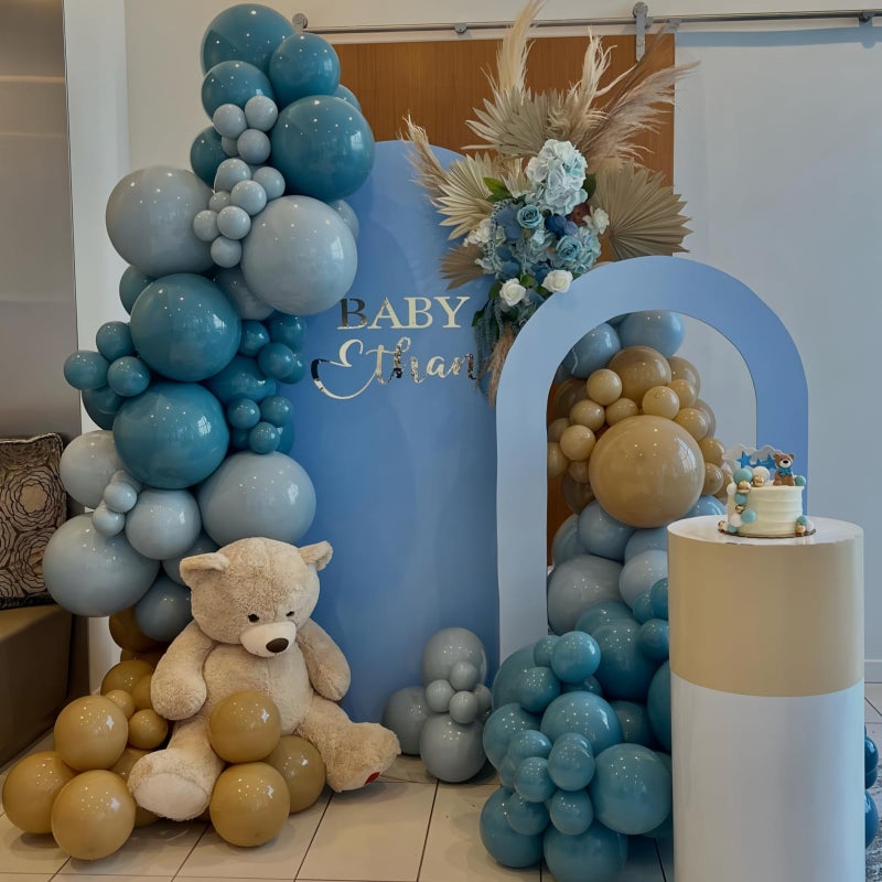 Paeyeq Blue Brown Balloons Dusty Blue Brown Cream Balloons for Bear Birthday Decorations 12INCH Tan Beige Nude Helium Latex Balloon for Arch Baby Shower Boy Kids Party Supplies Wedding Decor - Image 3