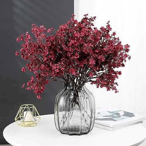 JAKY Global JAKY-Global Babys Breath Fabric Cloth Burgundy Artificial Flowers 6 Bundle European Fake Silk Plants Decor Wedding Party Decoration Bouquets Real Touch DIY Home Garden (Wine Red) - Image 3
