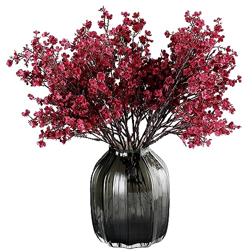 JAKY Global JAKY-Global Babys Breath Fabric Cloth Burgundy Artificial Flowers 6 Bundle European Fake Silk Plants Decor Wedding Party Decoration Bouquets Real Touch DIY Home Garden (Wine Red) - Image 1