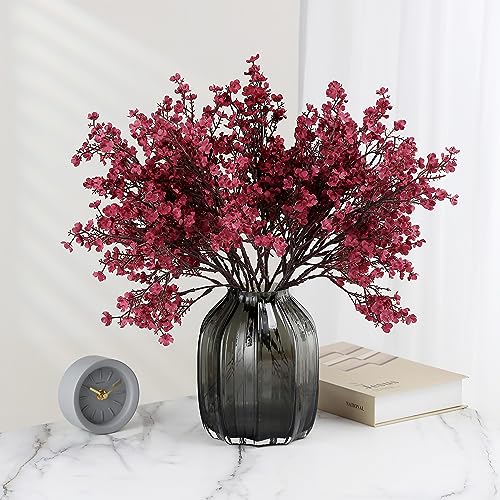 JAKY Global JAKY-Global Babys Breath Fabric Cloth Burgundy Artificial Flowers 6 Bundle European Fake Silk Plants Decor Wedding Party Decoration Bouquets Real Touch DIY Home Garden (Wine Red) - Image 2