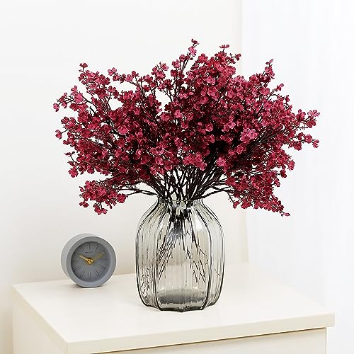 JAKY Global JAKY-Global Babys Breath Fabric Cloth Burgundy Artificial Flowers 6 Bundle European Fake Silk Plants Decor Wedding Party Decoration Bouquets Real Touch DIY Home Garden (Wine Red) - Image 5