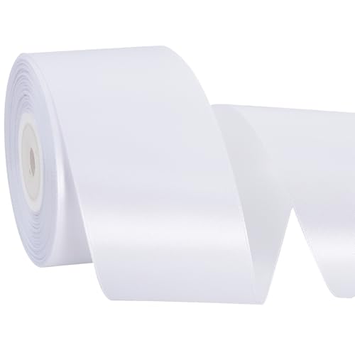 TONIFUL 2 Inch x 25 Yards Wide White Satin Ribbon Solid Fabric Ribbons Roll for Crafts Chair Sash Valentines Day Gift Wrapping Invitation Cards Floral Hair Bows Sewing Party Wedding Car Decoration
