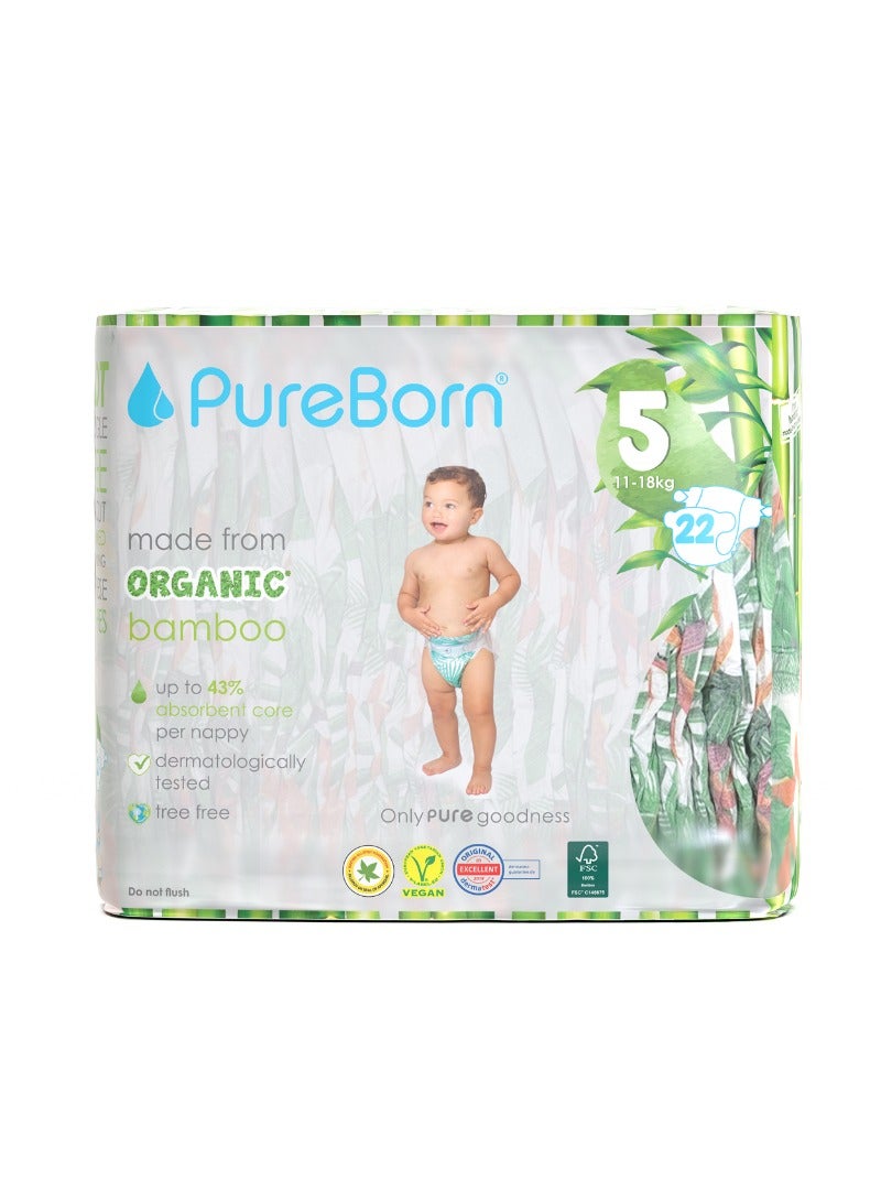 PureBorn Organic Baby Tape Style Diapers Size-5 11-18 kg Tropic Print 22 Diapers - Image 1