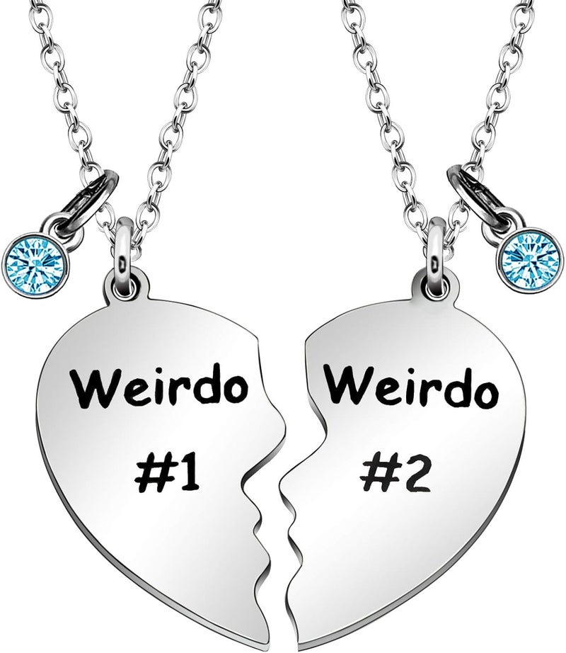 Maxforever Friendship Gifts, Weirdo 1 Weirdo 2psc Set Split Heart Pendant Necklaces BFF Gift for Best Friend - Image 1