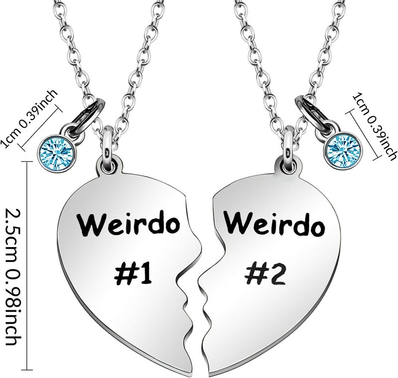 Maxforever Friendship Gifts, Weirdo 1 Weirdo 2psc Set Split Heart Pendant Necklaces BFF Gift for Best Friend - Image 2