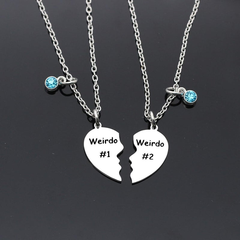 Maxforever Friendship Gifts, Weirdo 1 Weirdo 2psc Set Split Heart Pendant Necklaces BFF Gift for Best Friend - Image 3